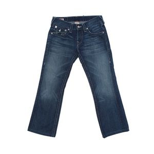 True Religion medium wash wide leg jeans